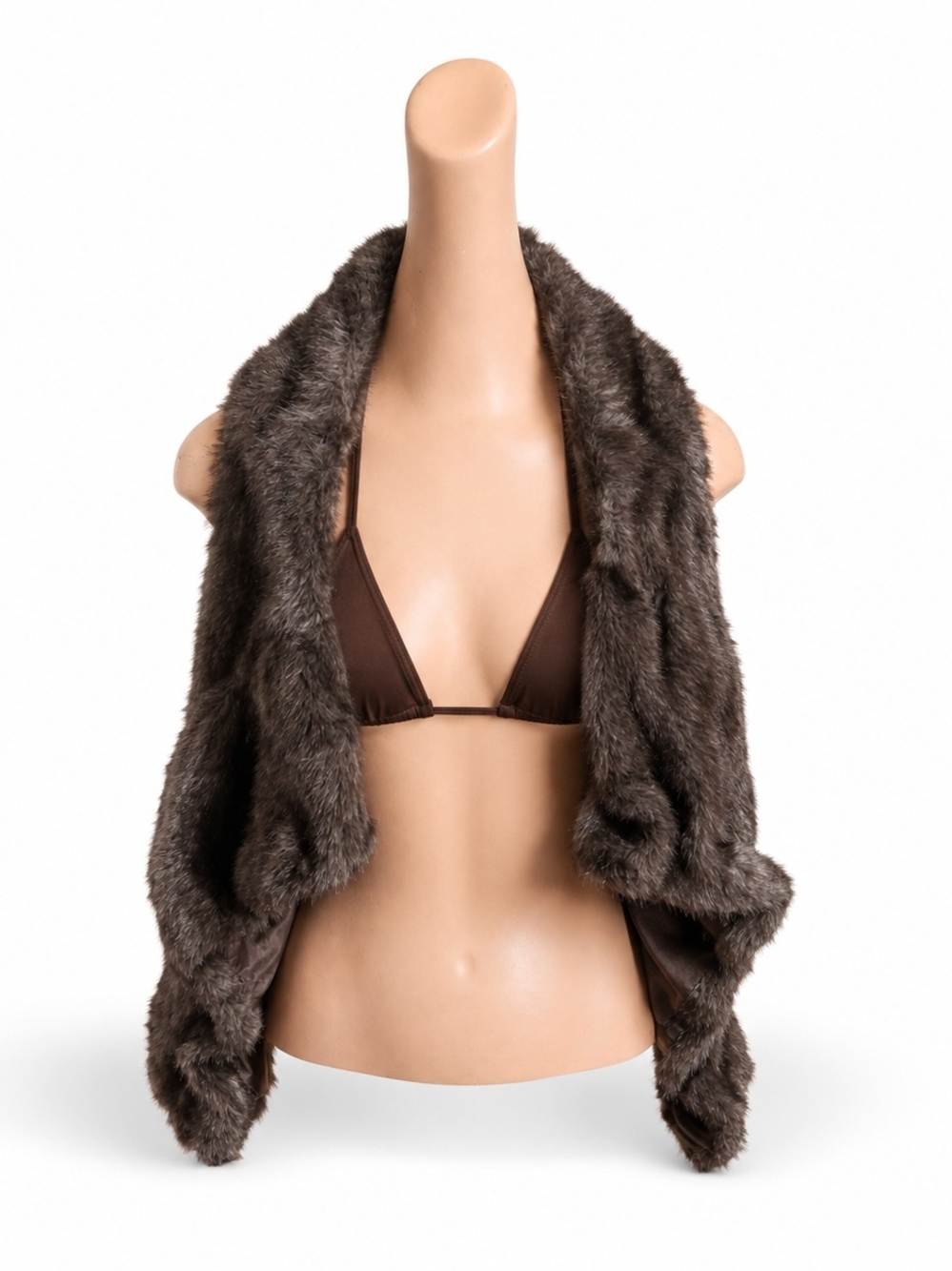 Zara Brown Vegan Fur Shawl Vest - Women's Size, Medium.